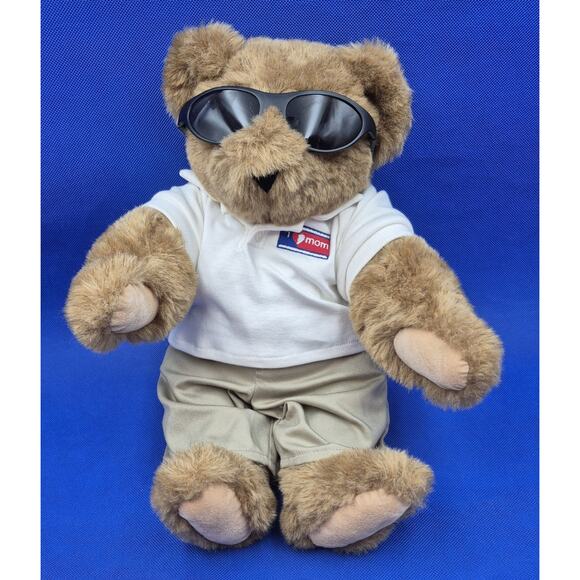 Vintage Vermont Teddy Bear Polo Shirt Sunglasses Poseable 16" I Love Mom YK - Picture 1 of 8